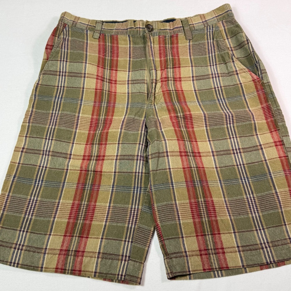 Banana Republic‎ Plaid Linen Cotton Shorts 32 Green Red Madras Summer Casual